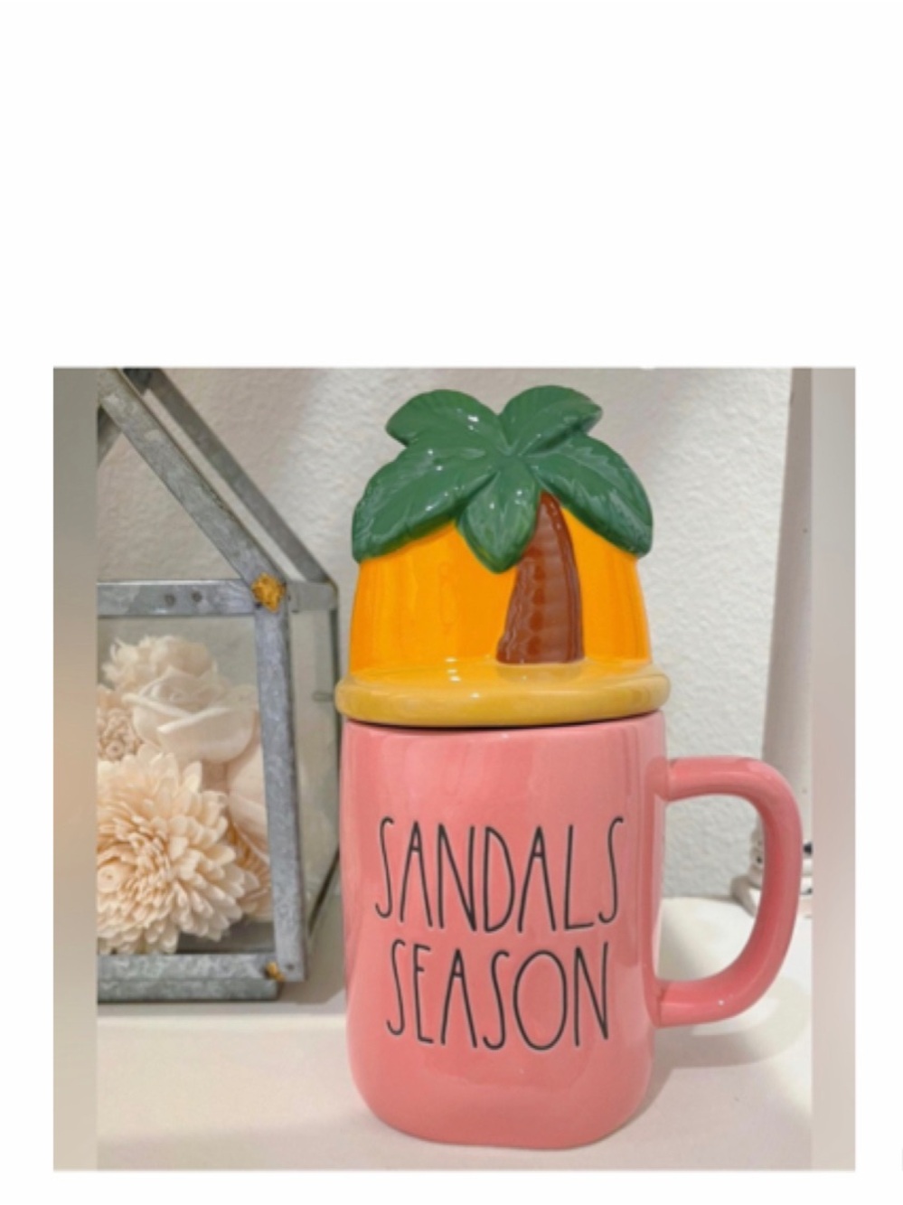 NEW Rae Dunn “Sandals Season” Mug with Sunset & Palm Tree Lid